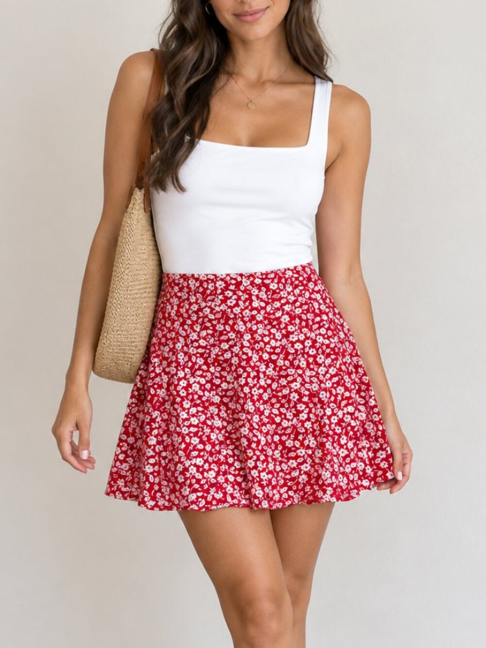 The Limited red & white floral mini skirt with a flattering flowy A-line silhoue